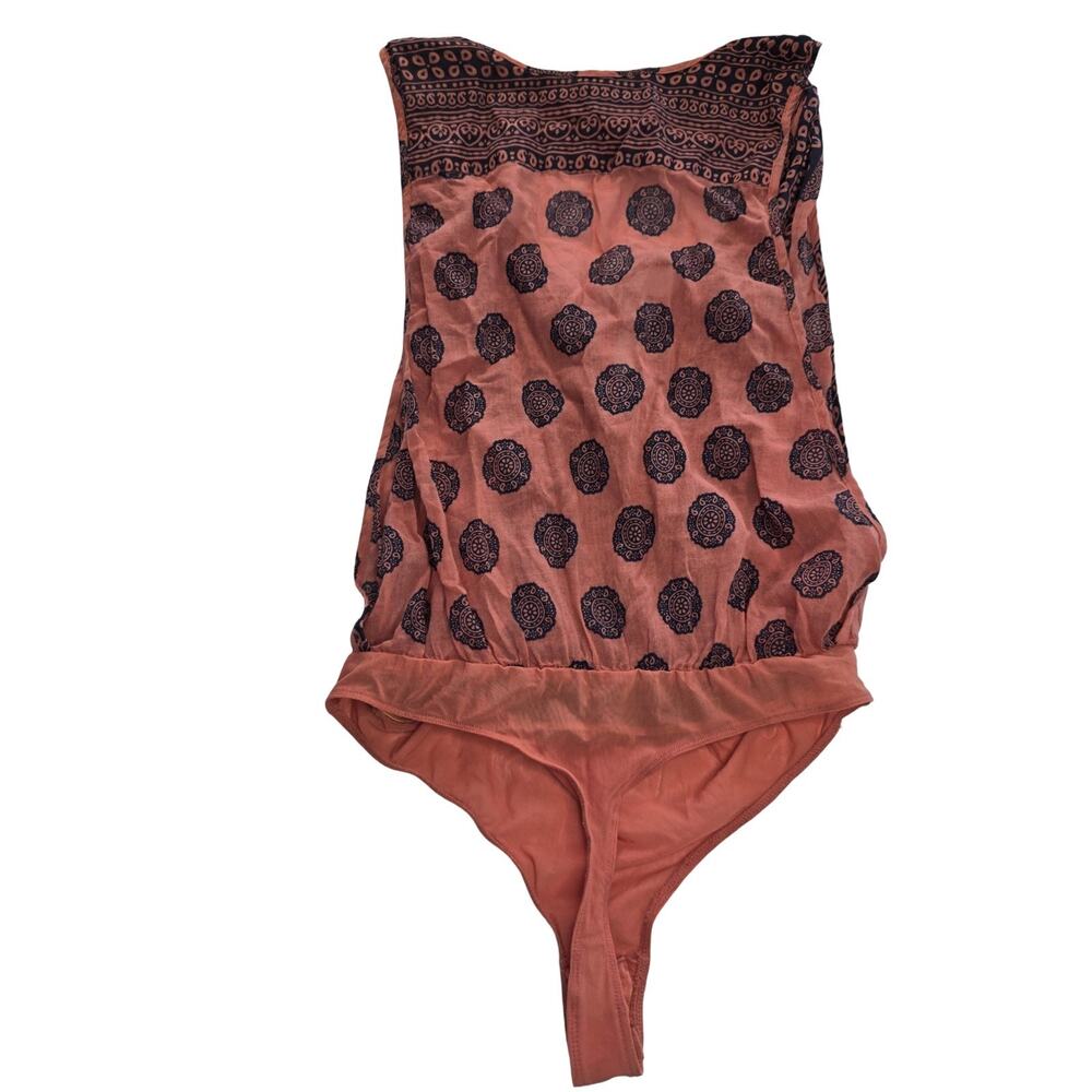 Free People Bodysuit Womens Medium Boho Tie Front Tassel Deep V Festival - Picture 10 of 14